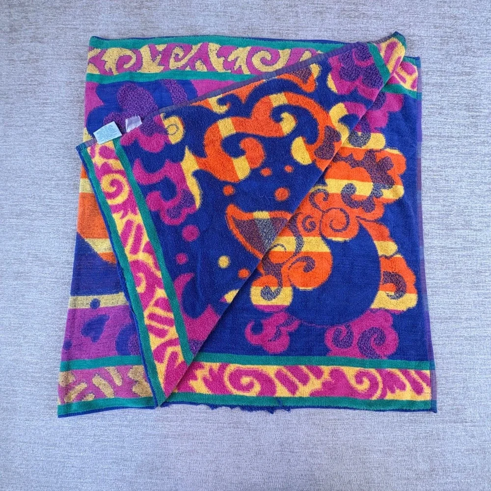 Vintage 90s Jay Franco Whale Waves Beach Towel OS Colorful Coastal Beach Summer